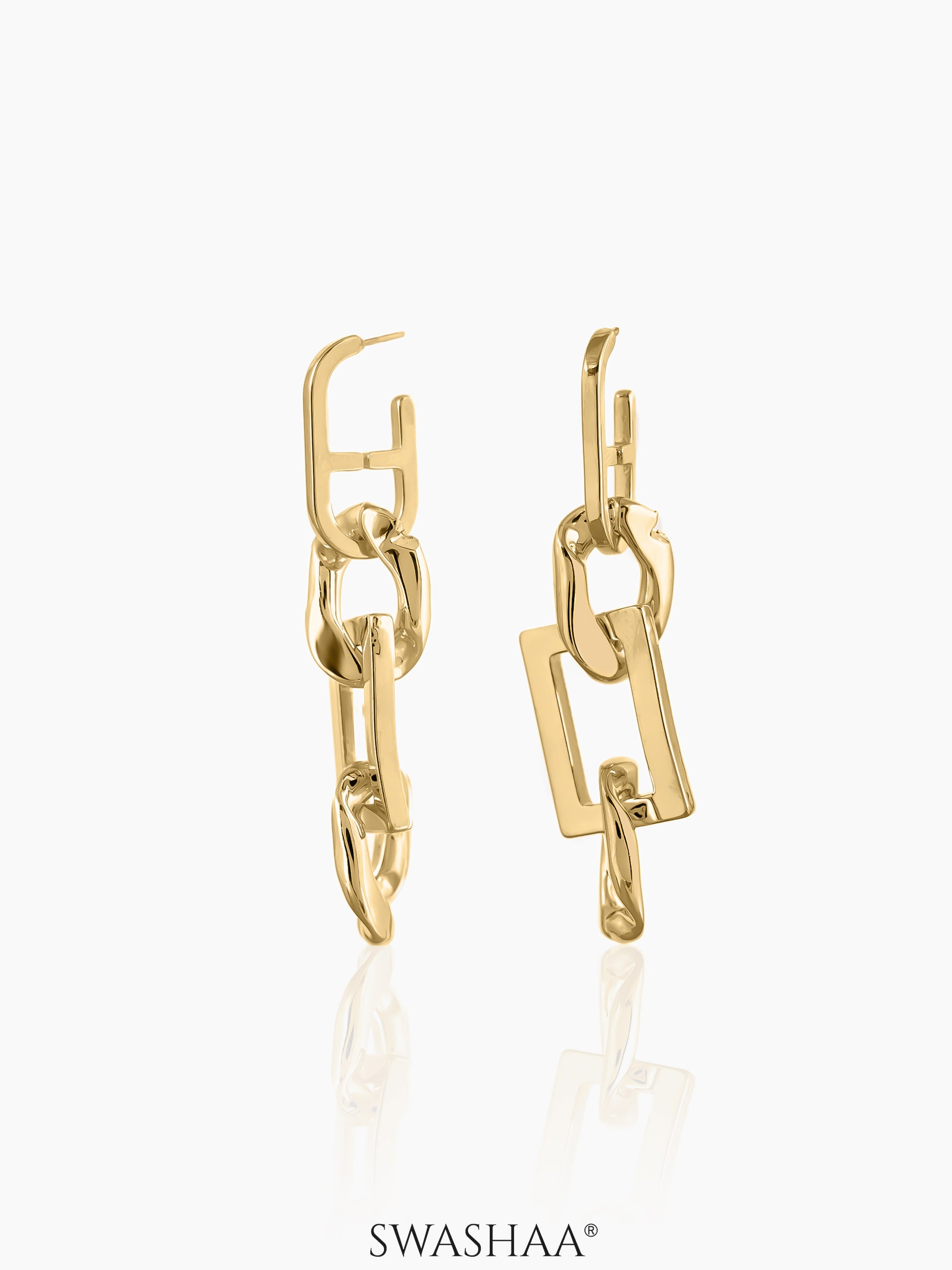 Adde Geometric Oval Rectangular Links 18K Gold Plated Dangling Earrings