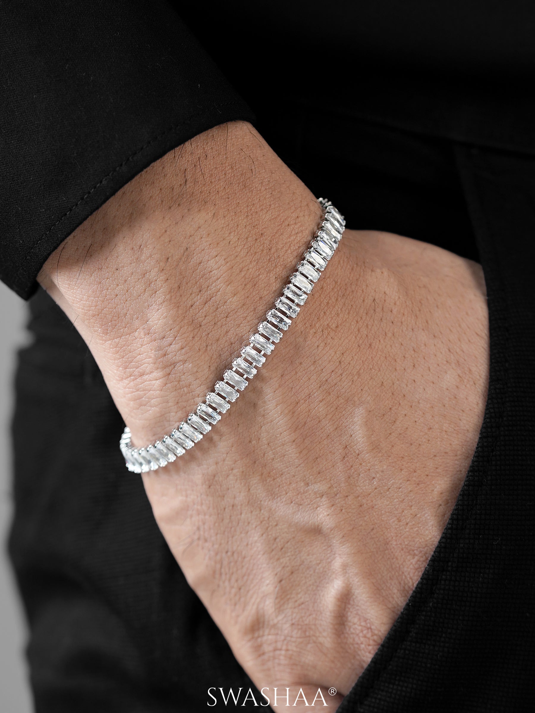 Adhik Diamond Silver Men's Bracelet