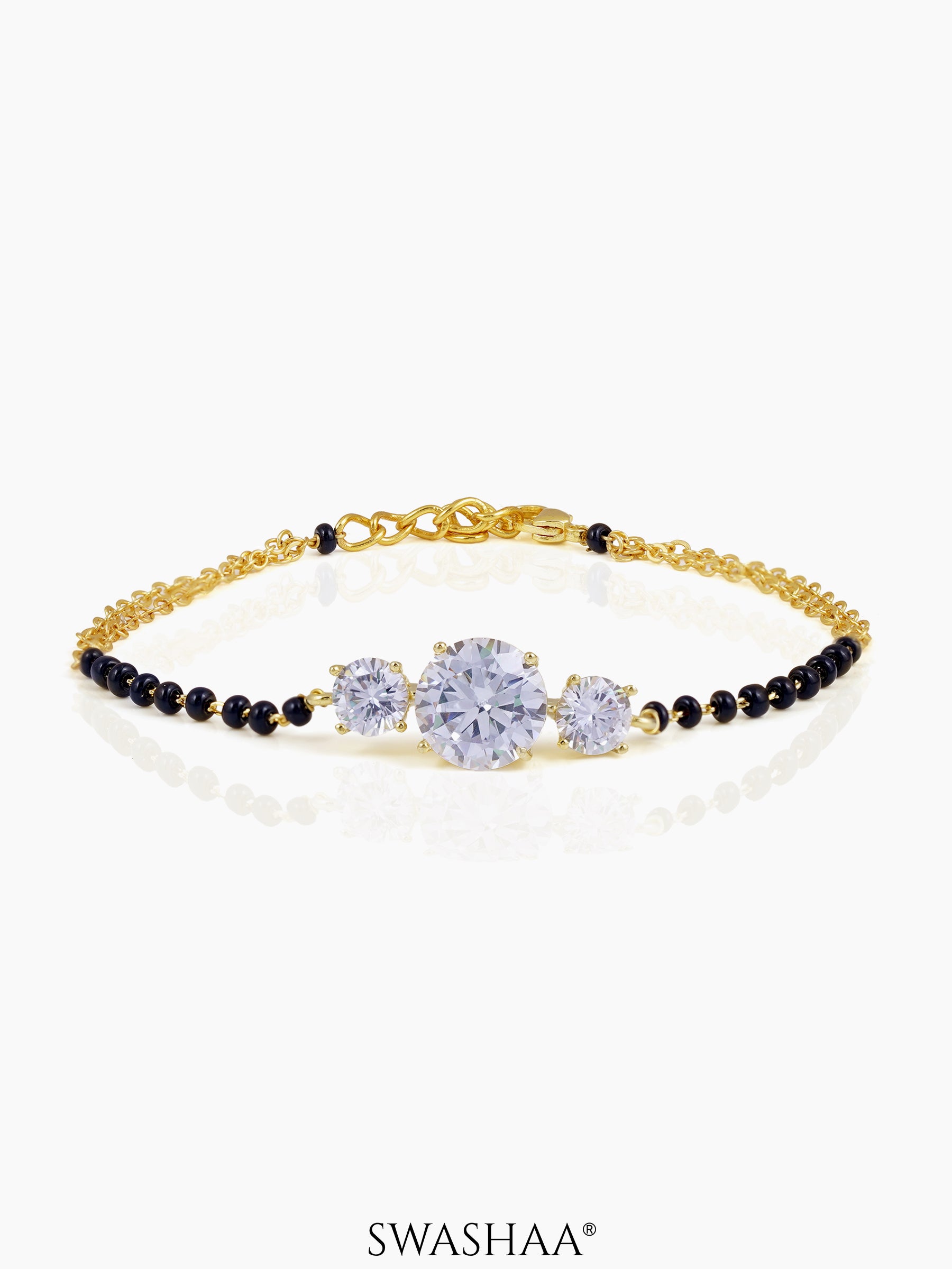 Adia Three Diamond Solitaire18K Gold Plated Mangalsutra Bracelet