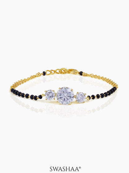 Adia Three Diamond Solitaire18K Gold Plated Mangalsutra Bracelet