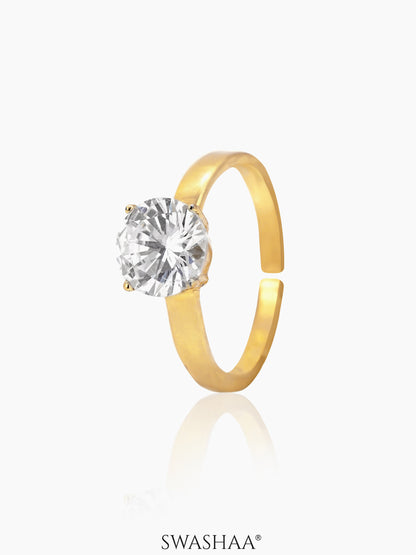 Adia Round Diamond Solitaire 18K Gold Plated Ring