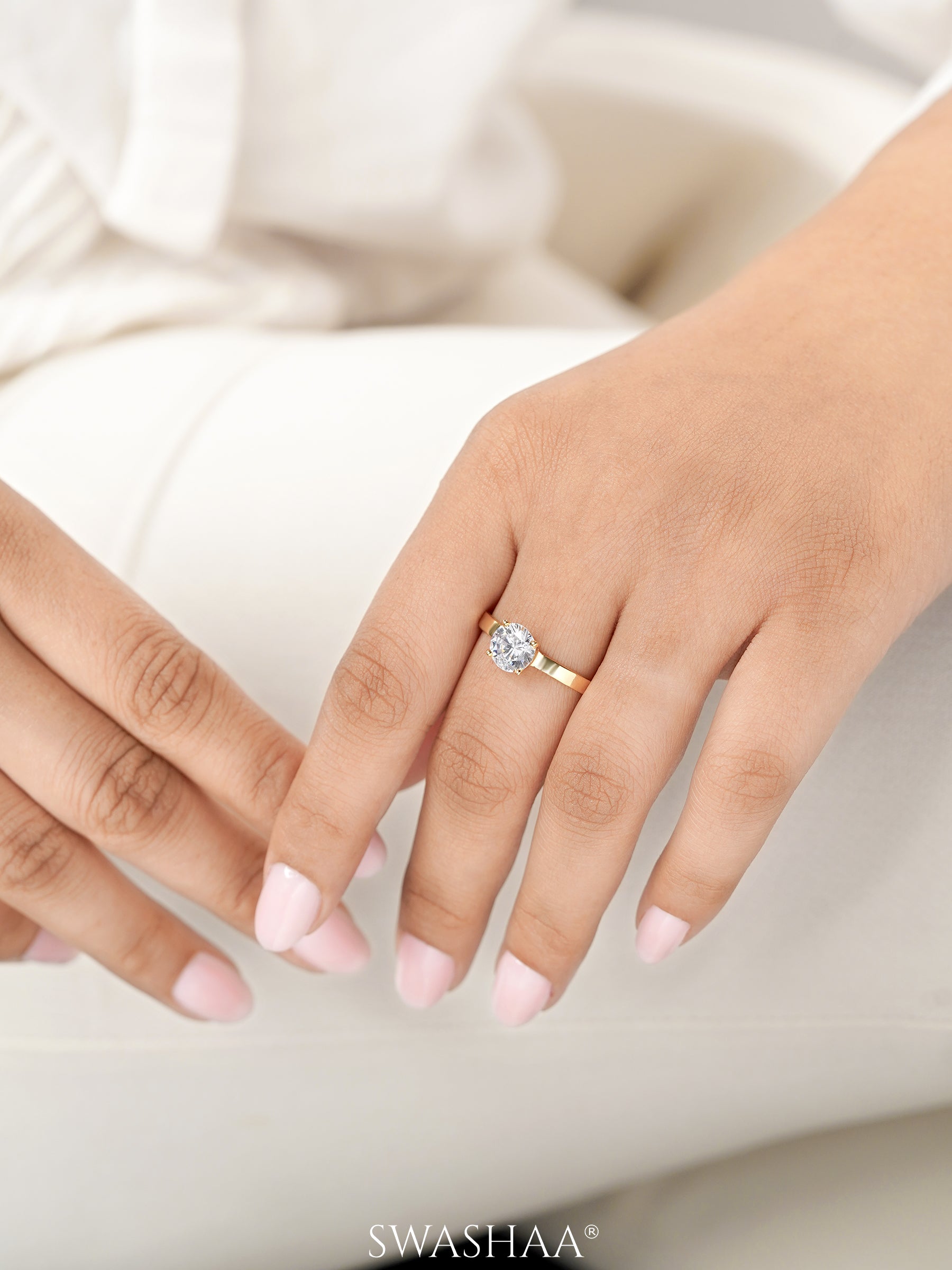 Adia Round Diamond Solitaire 18K Gold Plated Ring