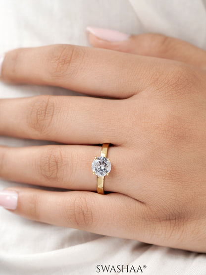 Adia Round Diamond Solitaire 18K Gold Plated Ring