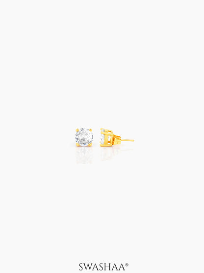Adia Round Diamond Cut Solitaire 18K Gold Plated Stud Earrings