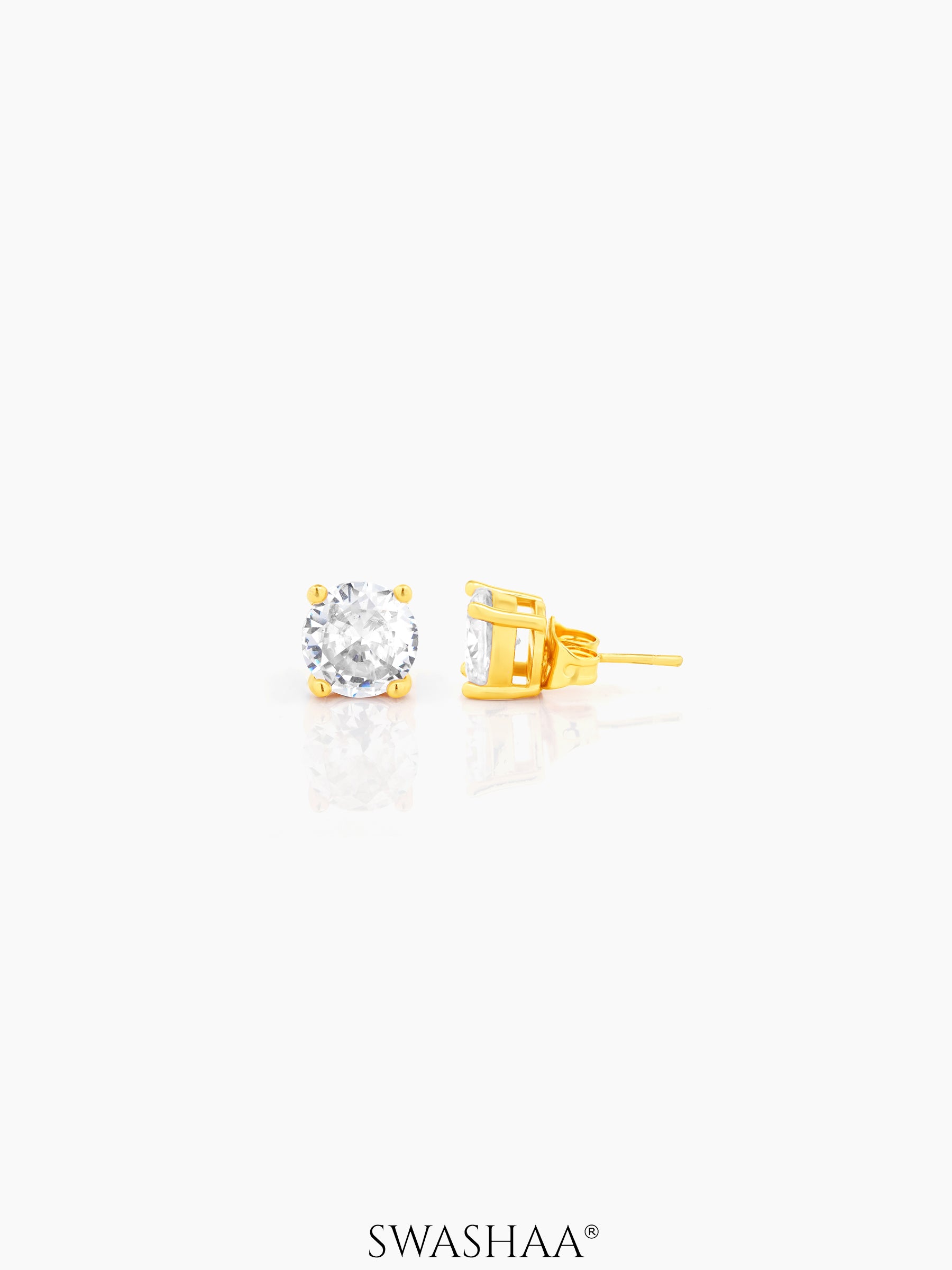 Adia Round Diamond Cut Solitaire 18K Gold Plated Stud Earrings