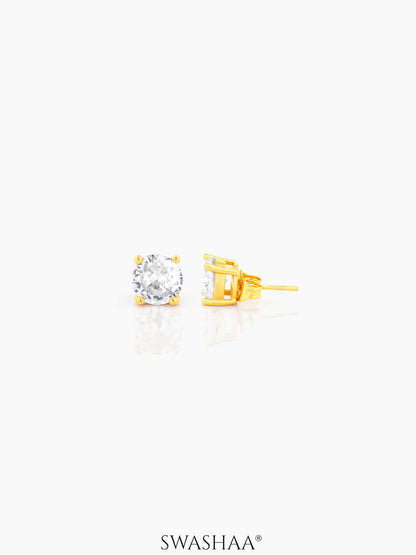 Adia Round Diamond Cut Solitaire 18K Gold Plated Stud Earrings