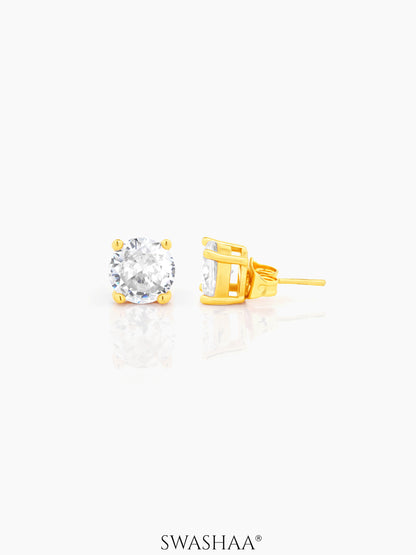 Adia Round Diamond Cut Solitaire 18K Gold Plated Stud Earrings