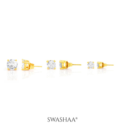 Adia Diamond Solitaire 18K Gold Plated Men's Stud Earrings