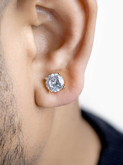 Adia Diamond Solitaire 18K Gold Plated Men's Stud Earrings