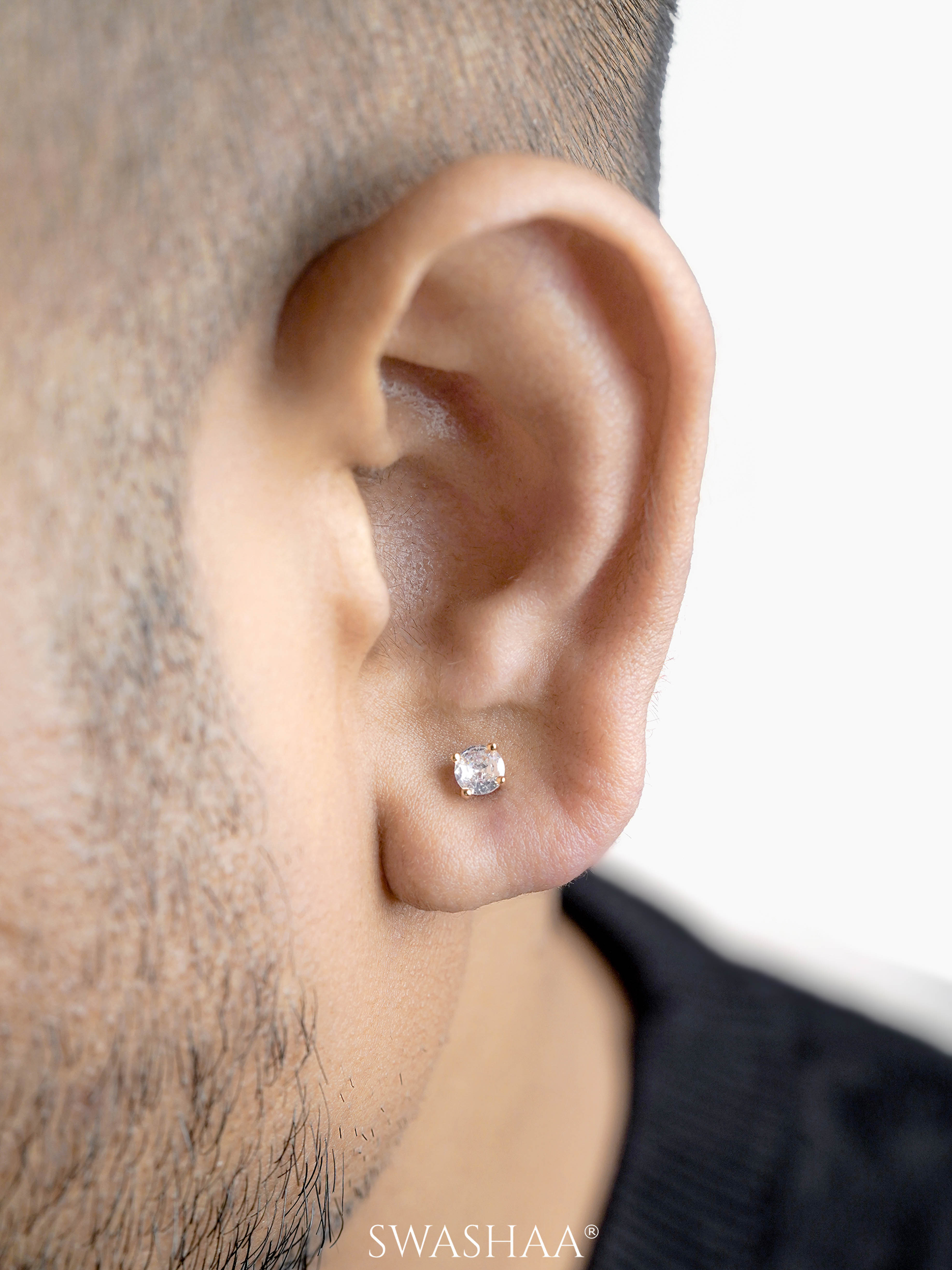 Adia Diamond Solitaire 18K Gold Plated Men's Stud Earrings