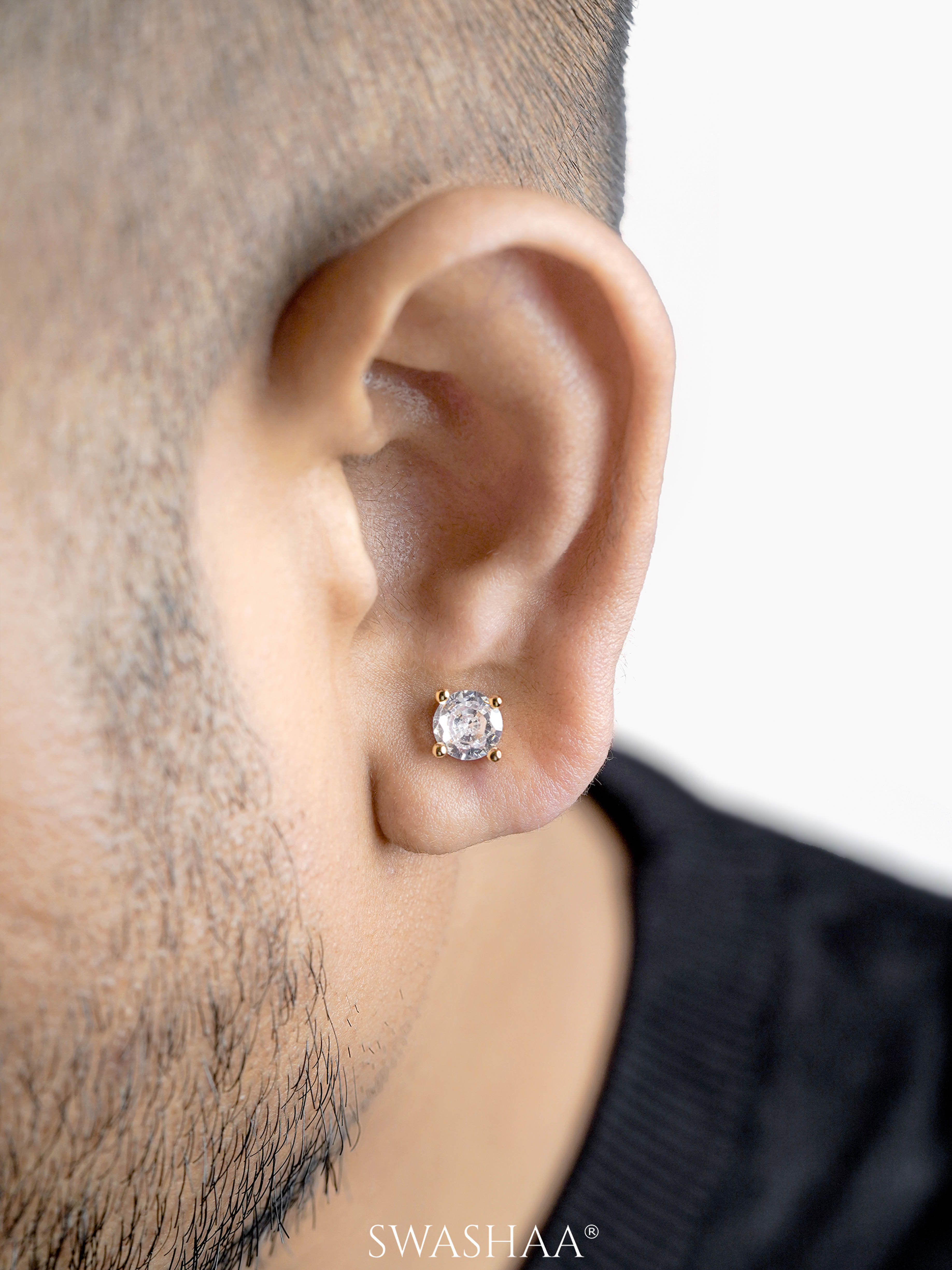 Adia Diamond Solitaire 18K Gold Plated Men's Stud Earrings