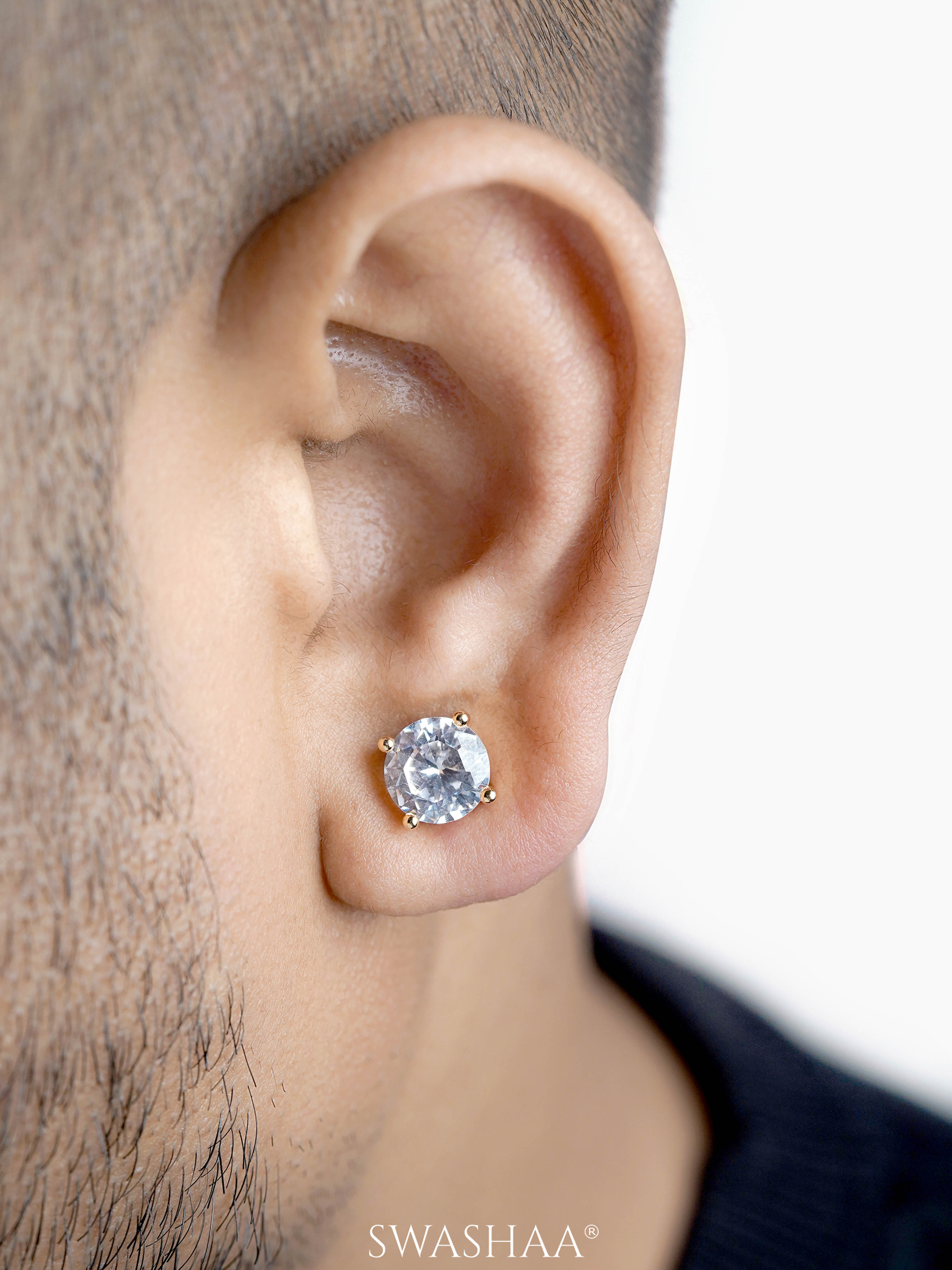 Adia Diamond Solitaire 18K Gold Plated Men's Stud Earrings