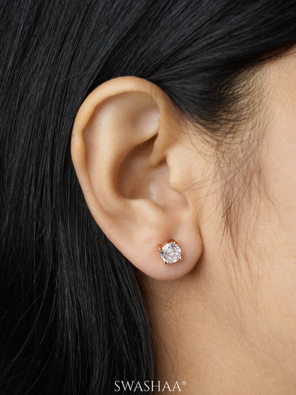 Adia Round Diamond Cut Solitaire 18K Gold Plated Stud Earrings