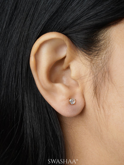 Adia Round Diamond Cut Solitaire 18K Gold Plated Stud Earrings