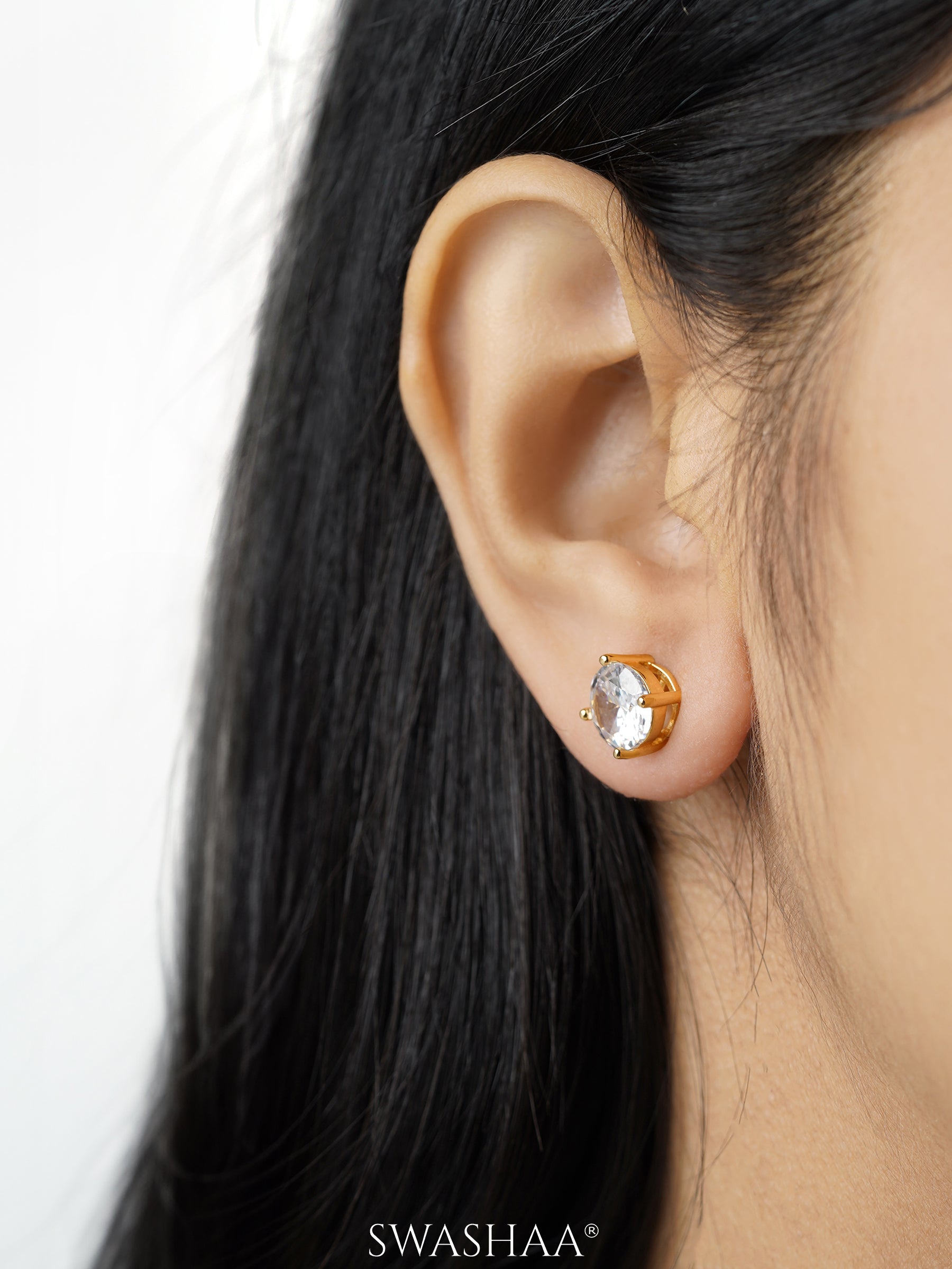 Adia Round Diamond Cut Solitaire 18K Gold Plated Stud Earrings