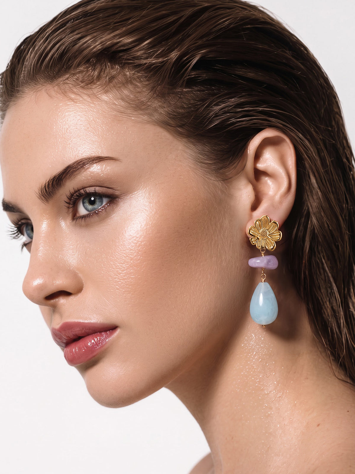 Adrika Natural Stone 18K Gold Plated Women's Dangling Earrings