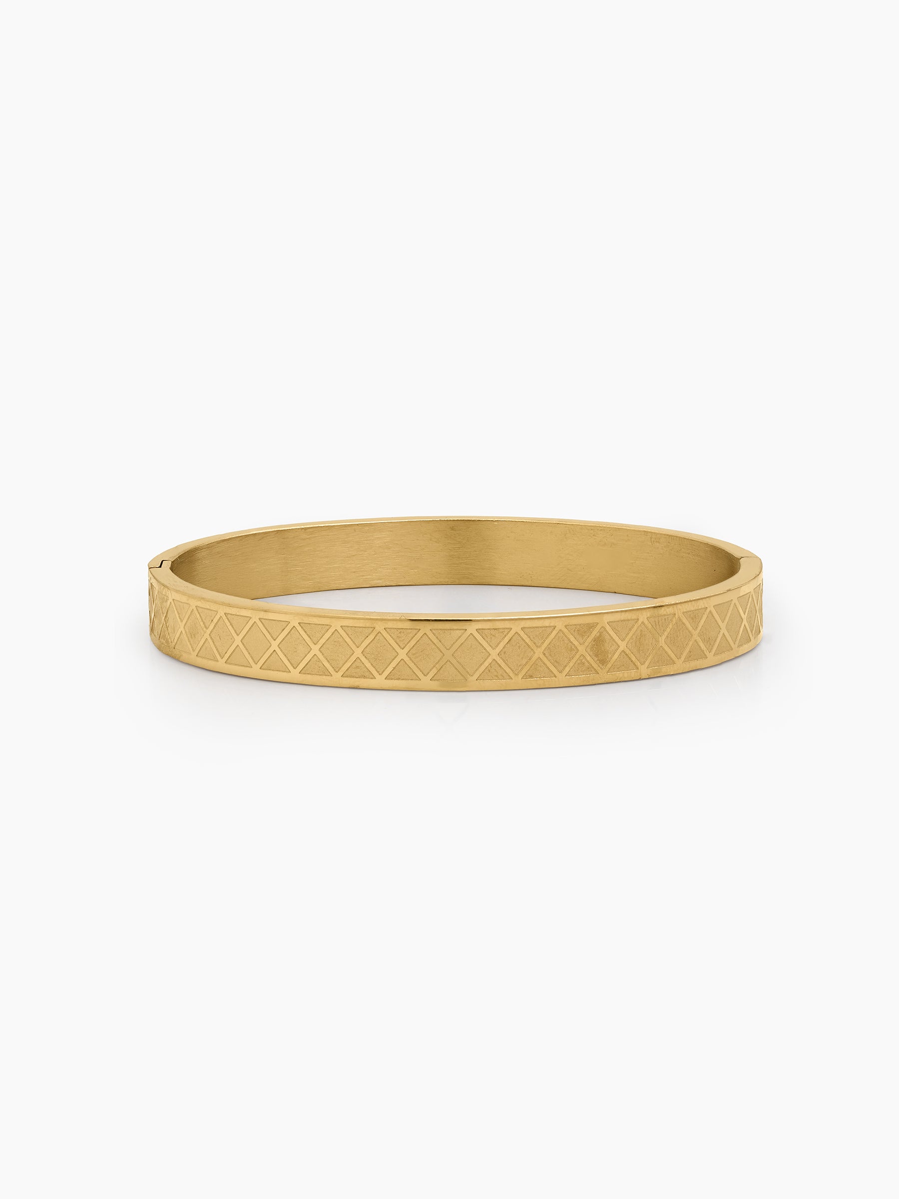 Adrin Geometric Triangle Texture 18K Gold Plated Men's Solid Band Bracelet 