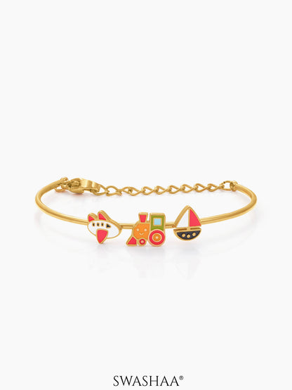 Adventure Ride Charms 18K Gold Plated Kid's Cuff Kada Bracelet