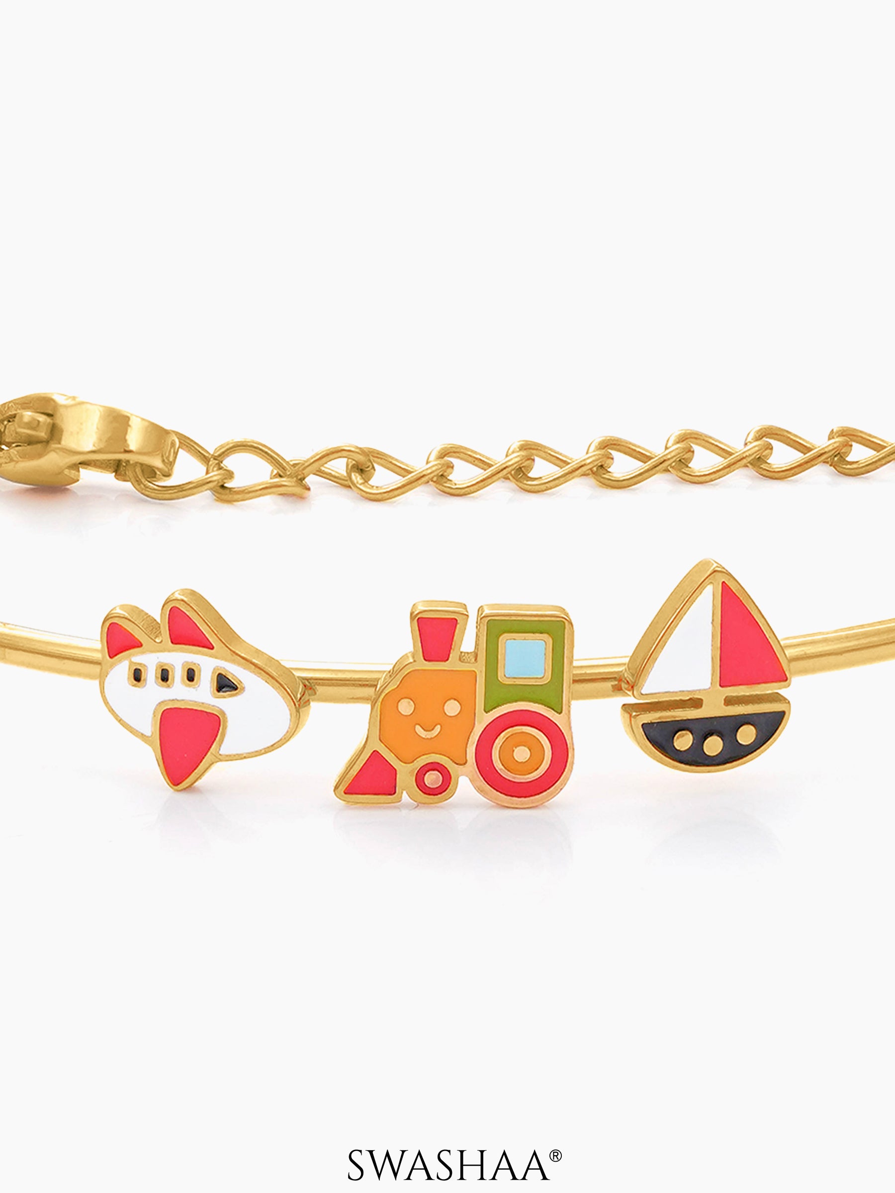 Adventure Ride Charms 18K Gold Plated Kid's Cuff Kada Bracelet
