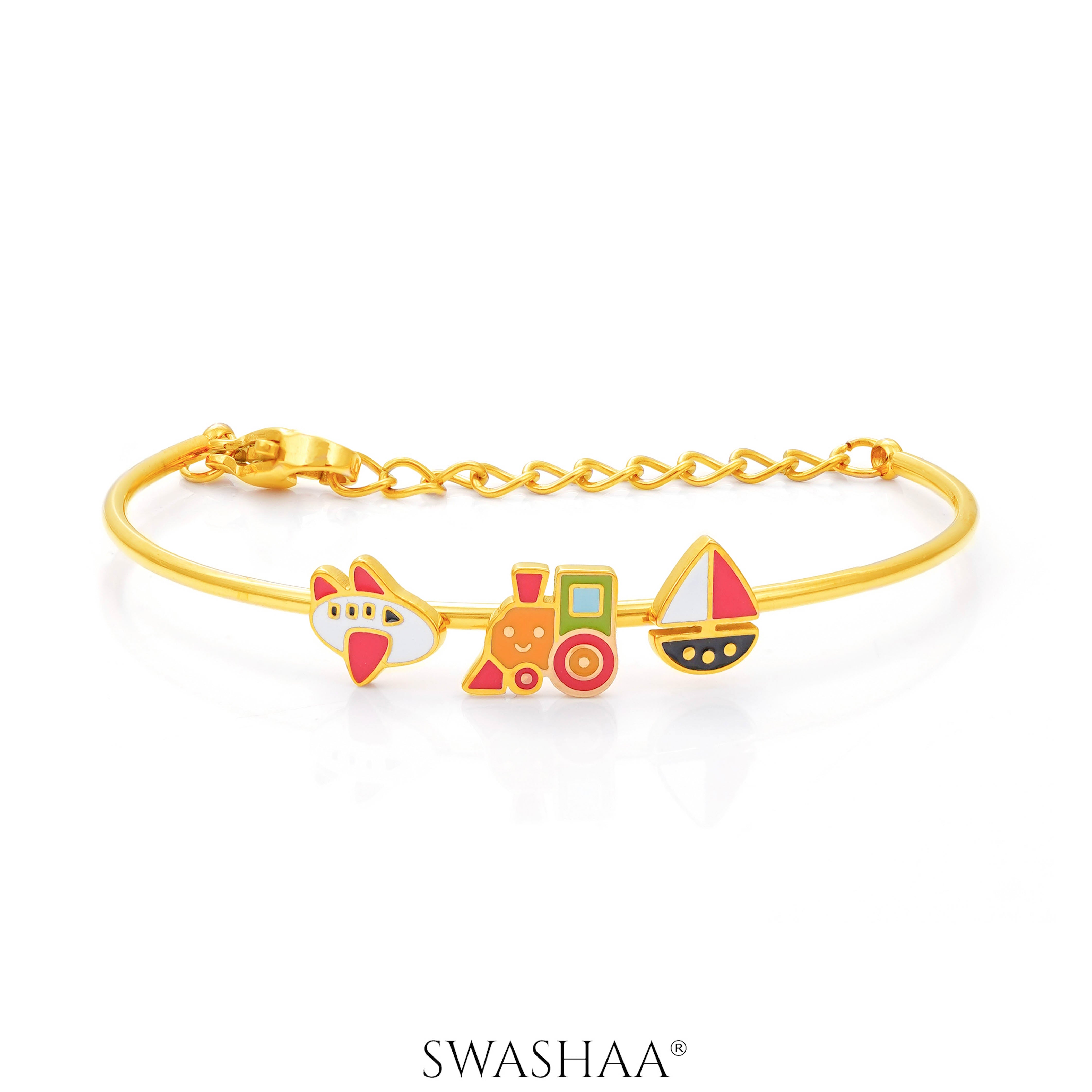 Adventure Ride Charms 18K Gold Plated Kid's Kada Bracelet