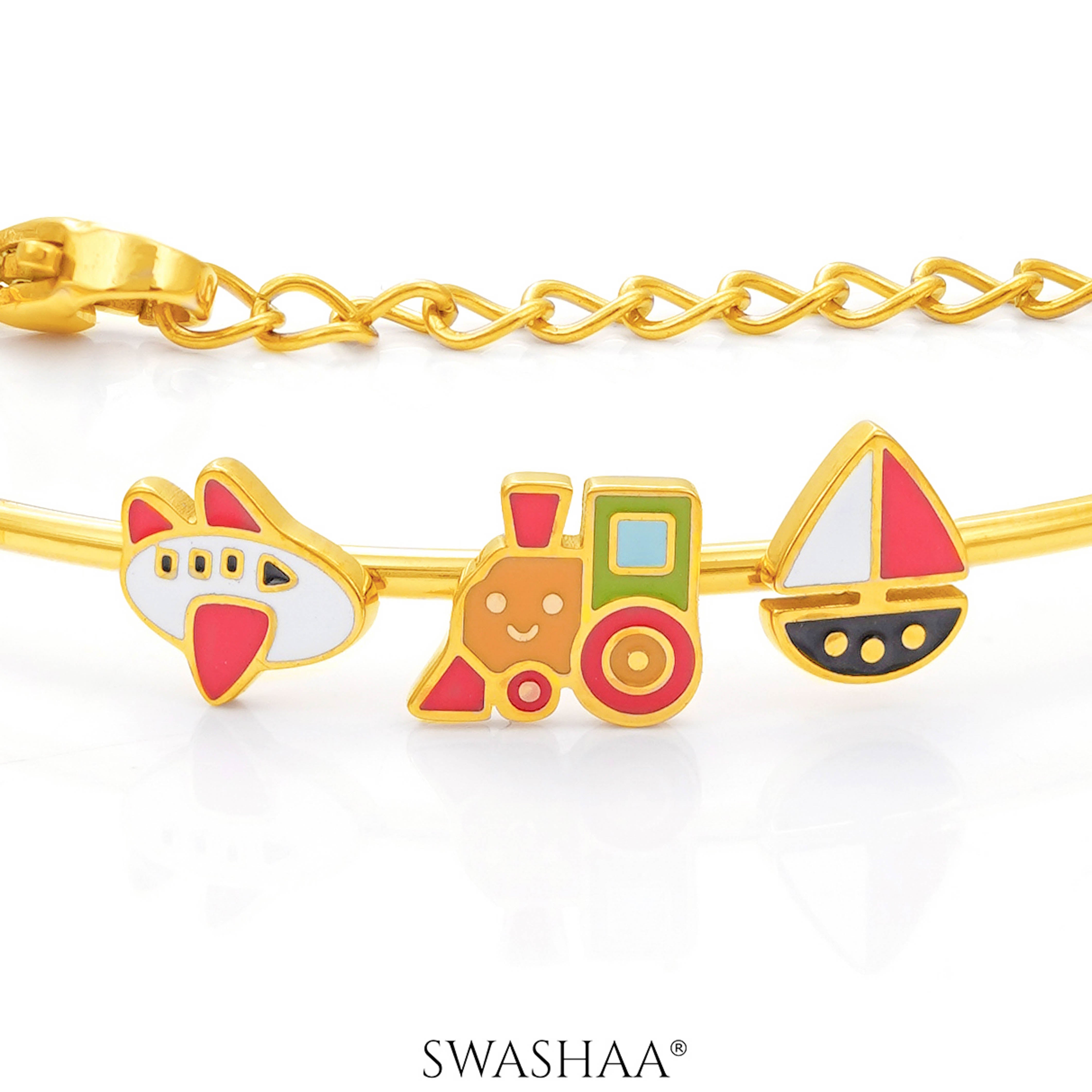 Adventure Ride Charms 18K Gold Plated Kid's Kada Bracelet