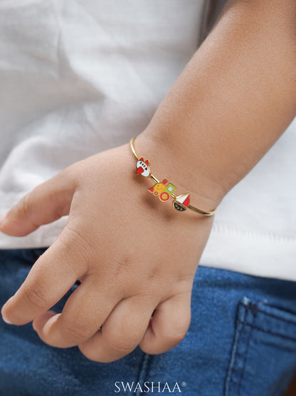 Adventure Ride Charms 18K Gold Plated Kid's Cuff Kada Bracelet