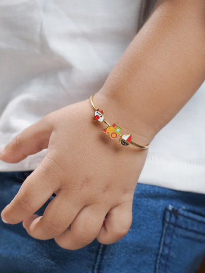 Adventure Ride Charms 18K Gold Plated Kid's Cuff Kada Bracelet