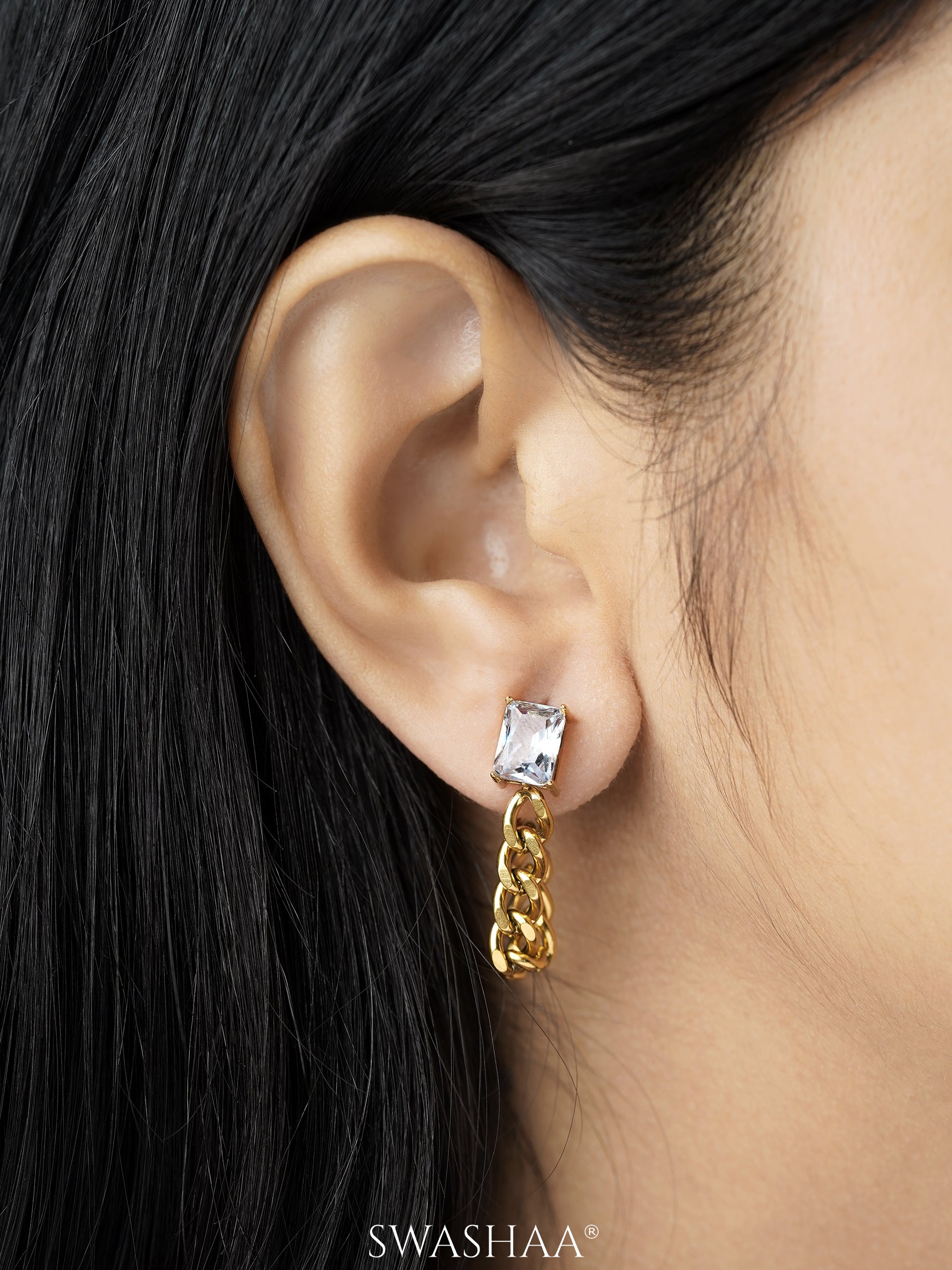 Agnes Dangling Chain 18K Gold Plated Earrings