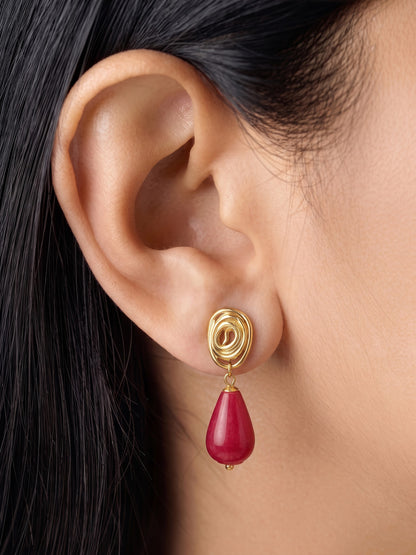 Agnis Natural Stone 18K Gold Plated Women's Dangling Earrings