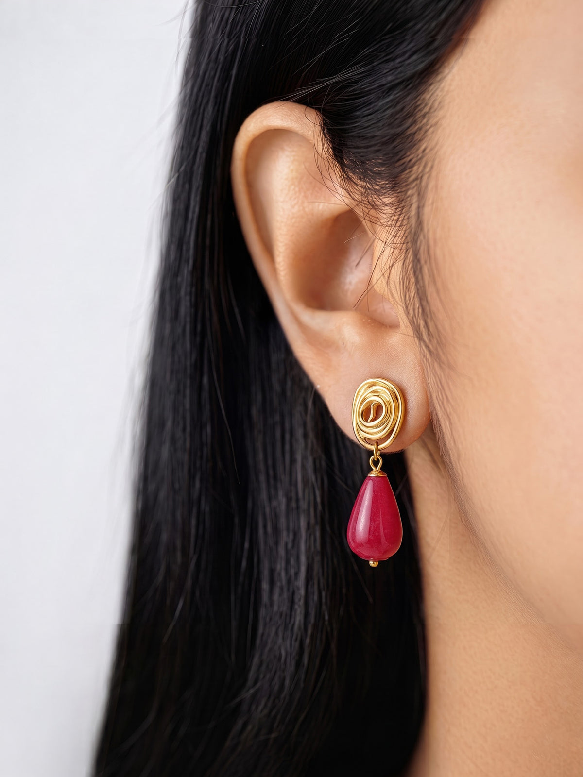Agnis Natural Stone 18K Gold Plated Women's Dangling Earrings