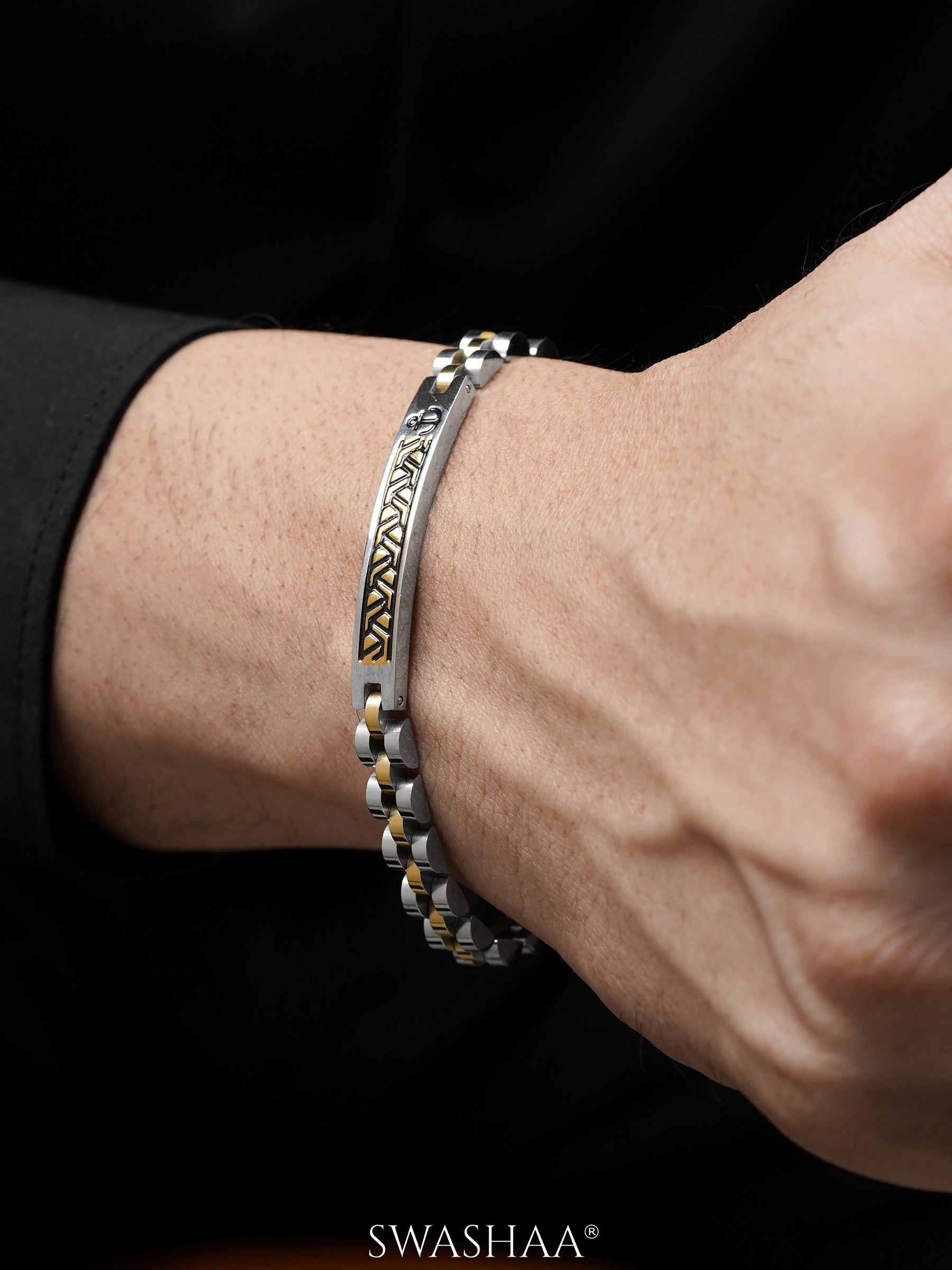 Aiden Geometric Link Silver Men's Watch Belt Bracelet