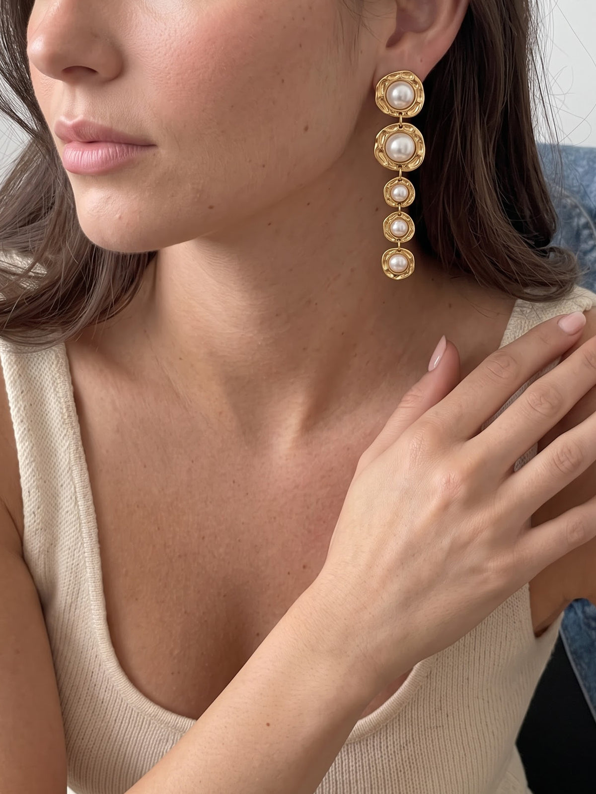 Akoya Pearl Drop 18K Gold Plated Women's Stud Earrings