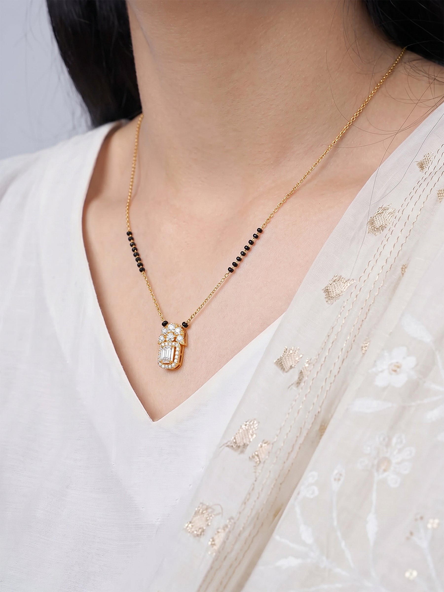 Aksha Noor Diamond Solitaire 18K Gold Plated  Women's Chain Pendant Mangalsutra Necklace