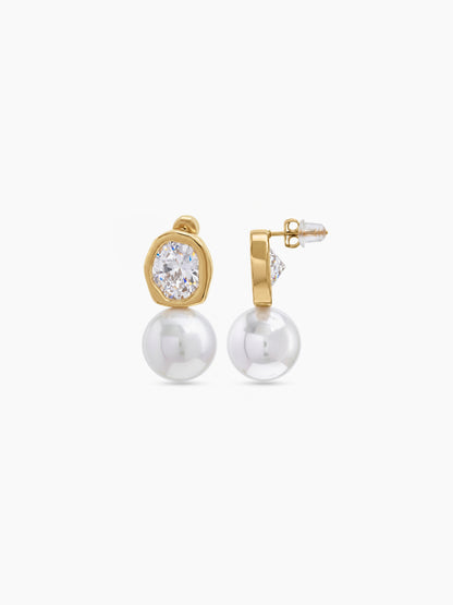 Alania Solitaire Pearl 18K Gold Plated Women's Earrings 