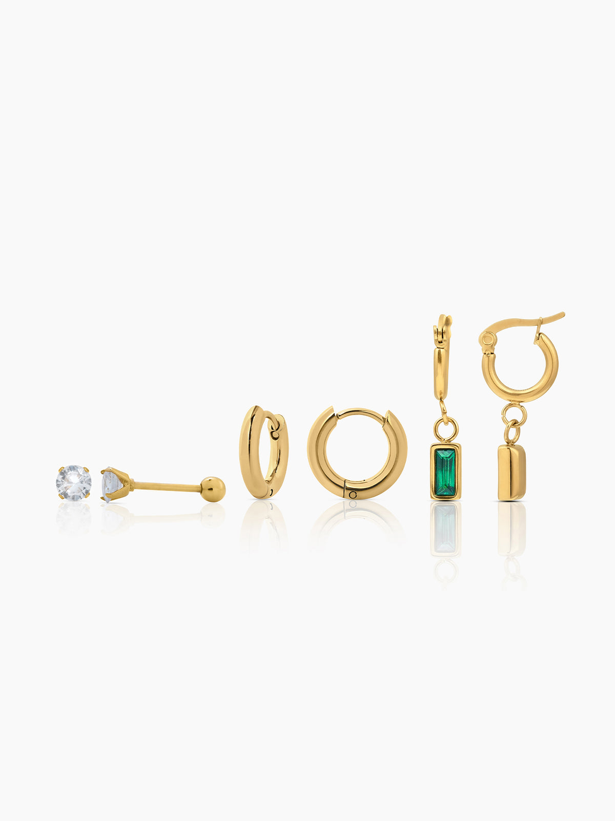 Alara Emerald Green Drop Charm Hoop 18K Gold Plated Women's Stud, Hoop Earrings Set