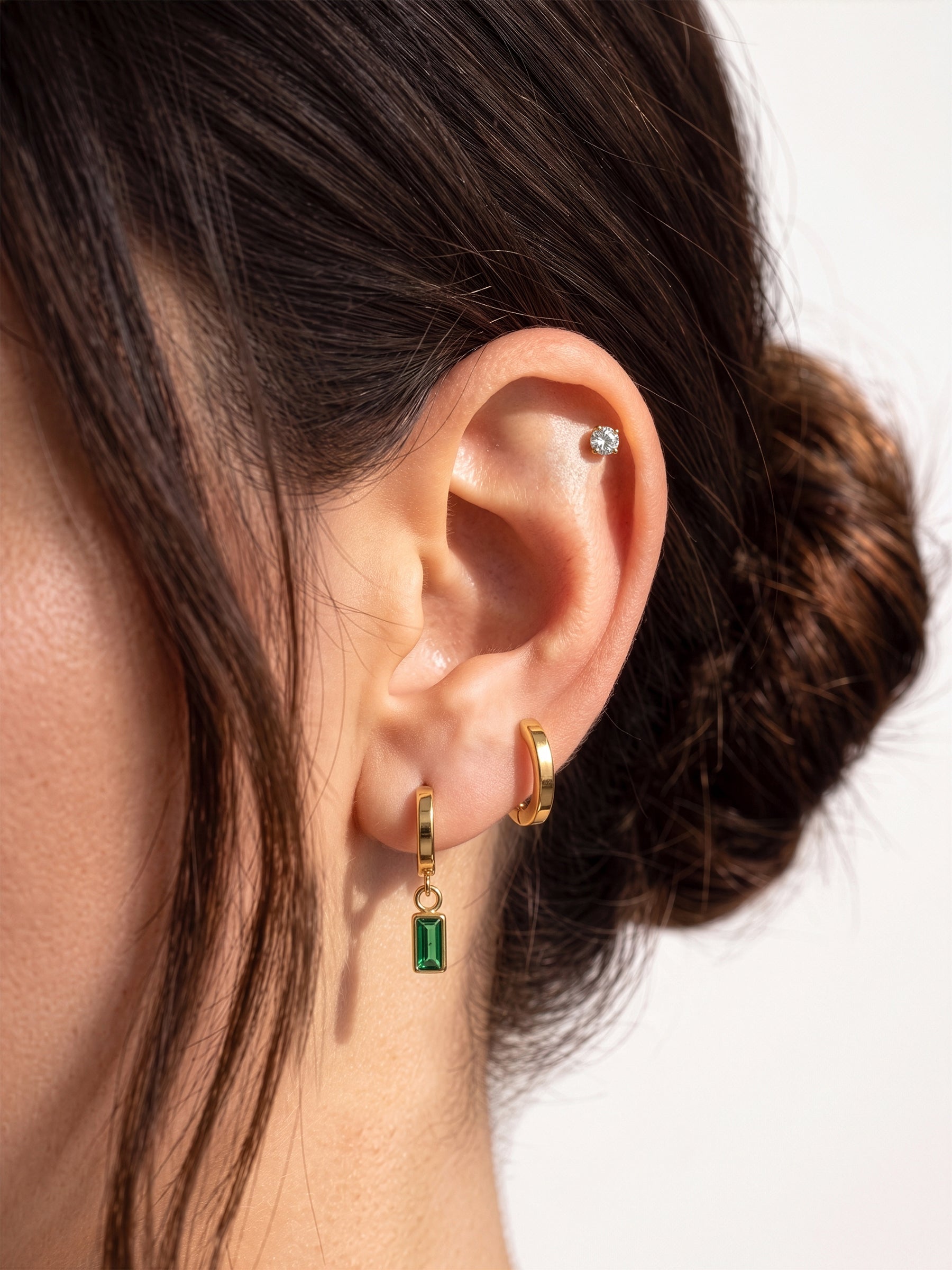 Alara Emerald Green Drop Charm Hoop 18K Gold Plated Women's Stud, Hoop Earrings Set