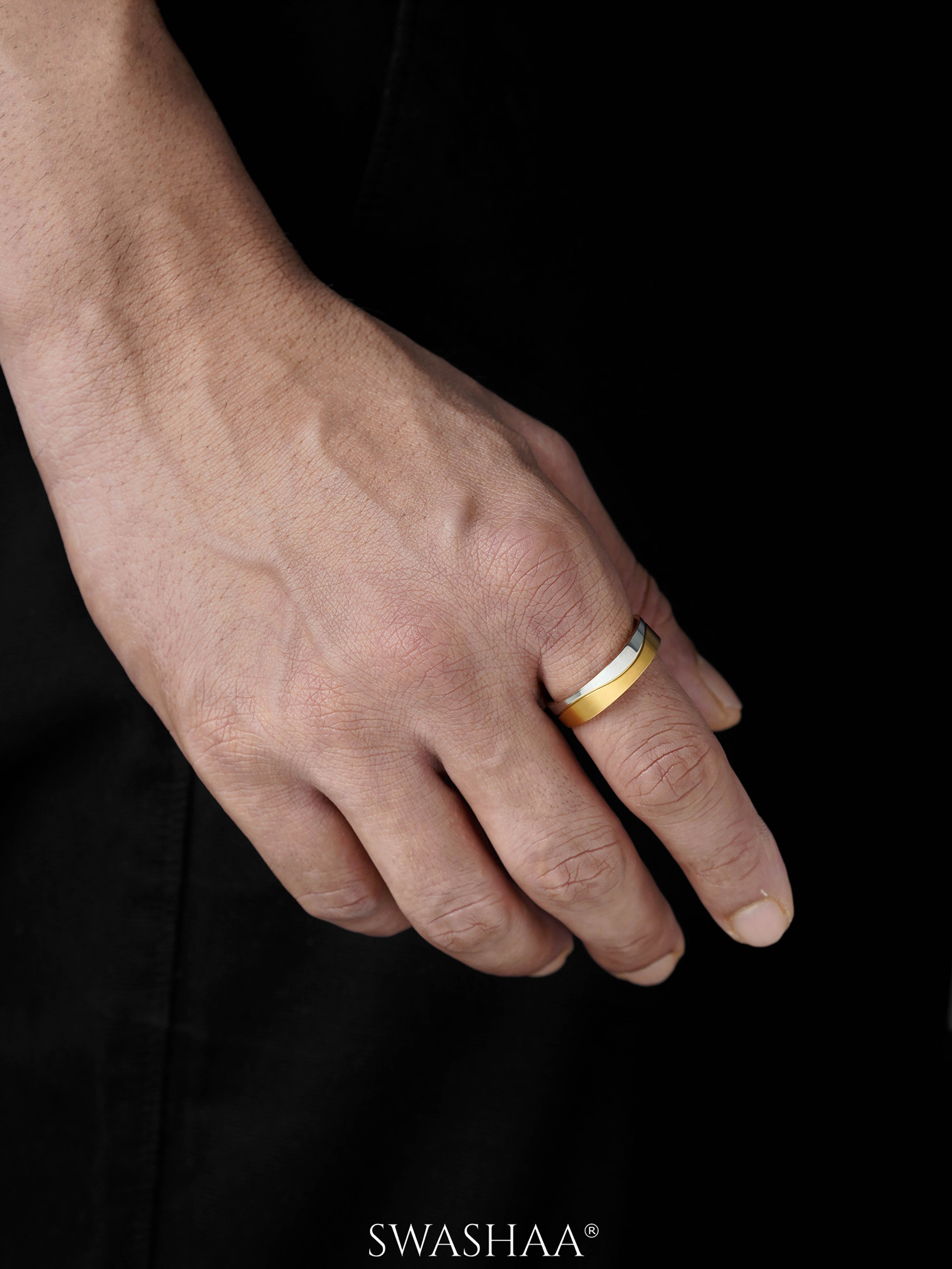 Alaric Two Tone Gold Silver Wavy Band Men's Ring