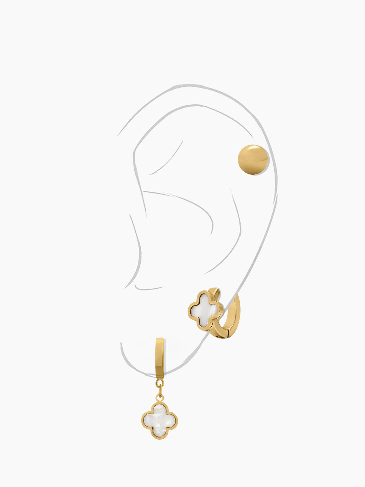 Aldo Beaded Clover Hoop Stud Huggies 18K Gold Plated Women's Earring Set