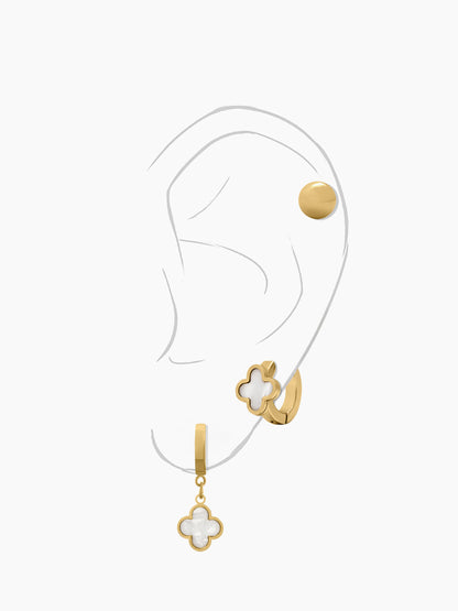 Aldo Beaded Clover Hoop Stud Huggies 18K Gold Plated Women's Earring Set