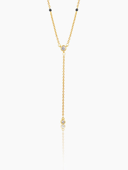 Aleeia Two Bezel Solitaire Y-Drop 18K Gold Plated Pendant Mangalsutra