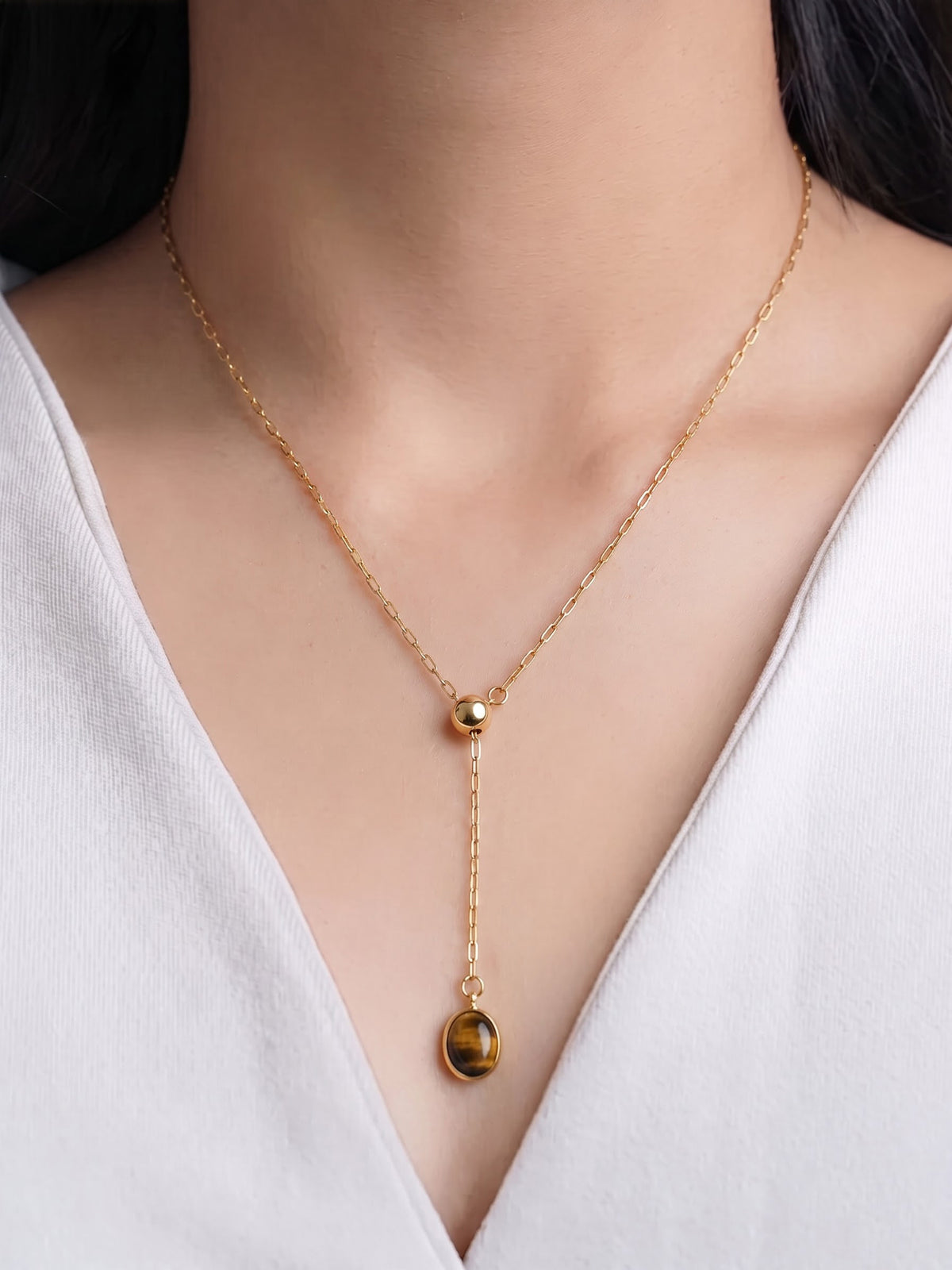 Alessara Brown Drop Y-Shaped 18K Gold Plated Wome's Chain Pendant Necklace 