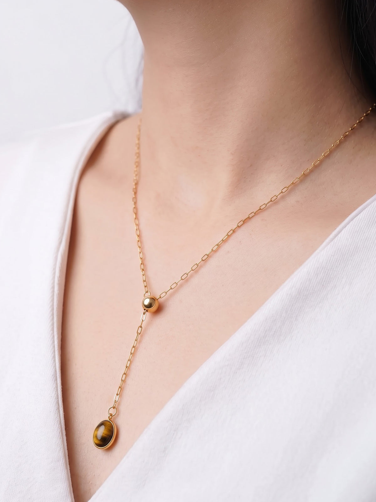 Alessara Brown Drop Y-Shaped 18K Gold Plated Wome's Chain Pendant Necklace 