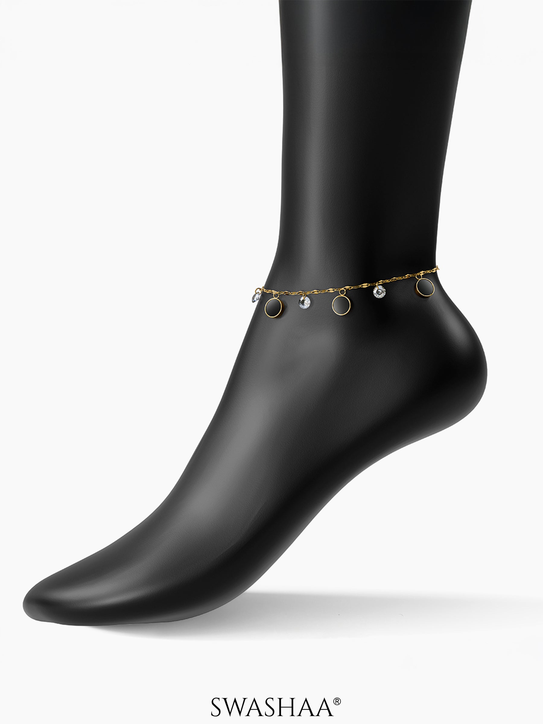 Alexis Black Charms 18K Gold Plated Women's Anklet