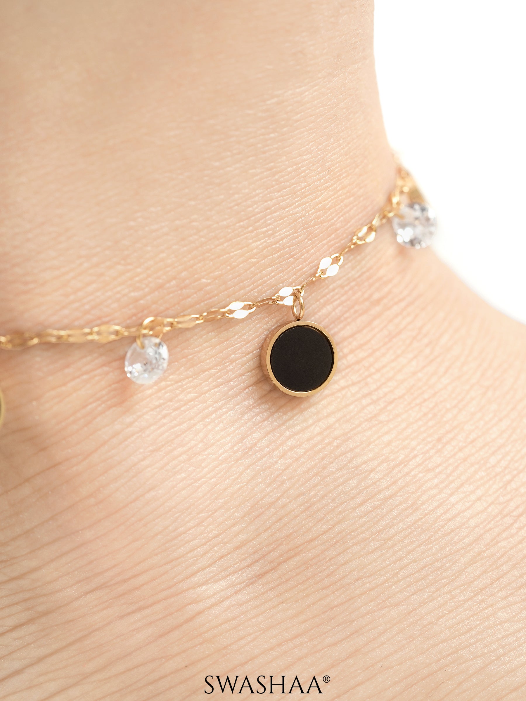 Alexis Black Charms 18K Gold Plated Women's Anklet
