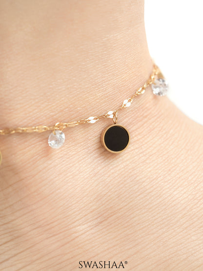 Alexis Black Charms 18K Gold Plated Women's Anklet
