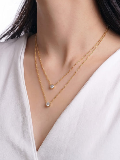 Alger Solitaire Layered 18K Gold Plated Women's Chain Pendant Necklace