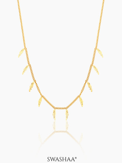 Alina Plume Feather Charms 18K Gold Plated Choker Necklace 