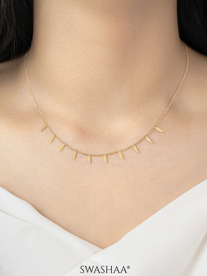 Alina Plume Feather Charms 18K Gold Plated Choker Necklace 