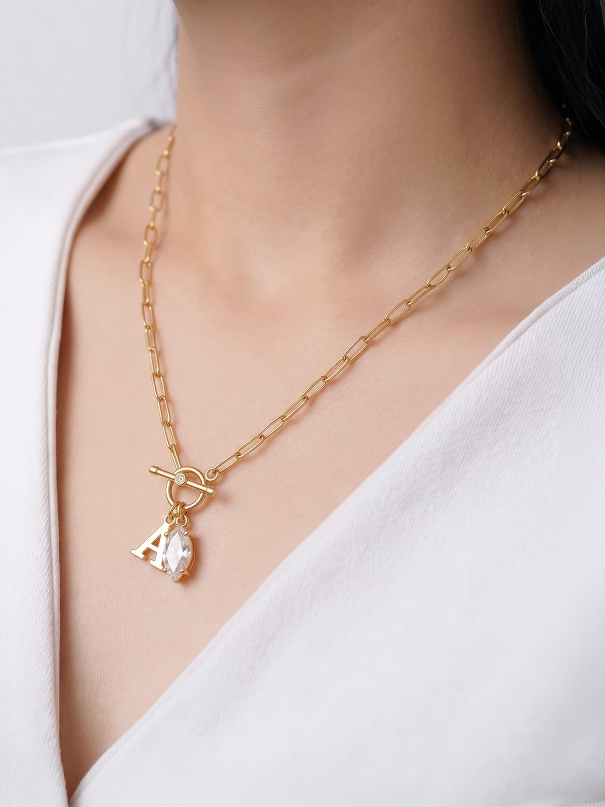 Alodia Toggle Diamond Initial 18K Gold Plated Necklace