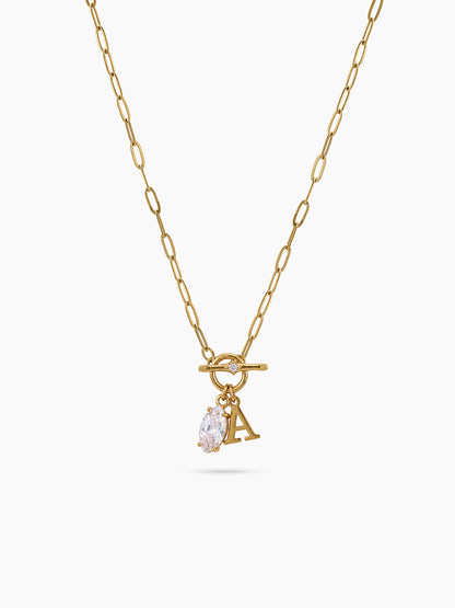 Alodia Toggle Diamond Initial 18K Gold Plated Necklace